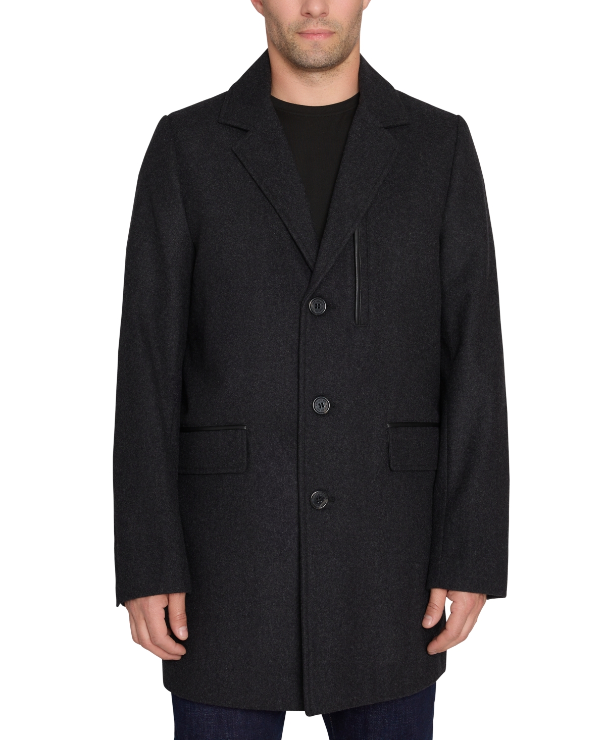 Sam Edelman Men's Coat With Faux-leather Trim In Charcoal