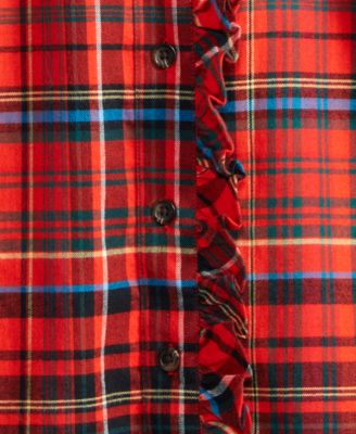 Women's Festive Plaid Ruffle-Neck Flannel Shirt, Created for Macy's