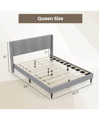 Queen Bed Frame Modern Platform Bed with Linen Upholstered Wingback Headboard