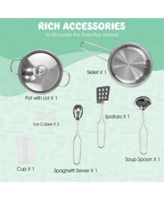 Kids Corner Wooden Kitchen Playset Pretend Cooking Toy w/ Cookware Accessories