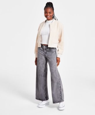 Levis Womens Sherpa Bomber Jacket Effortless Long Sleeve Tee 94 Baggy Wide Leg Jeans