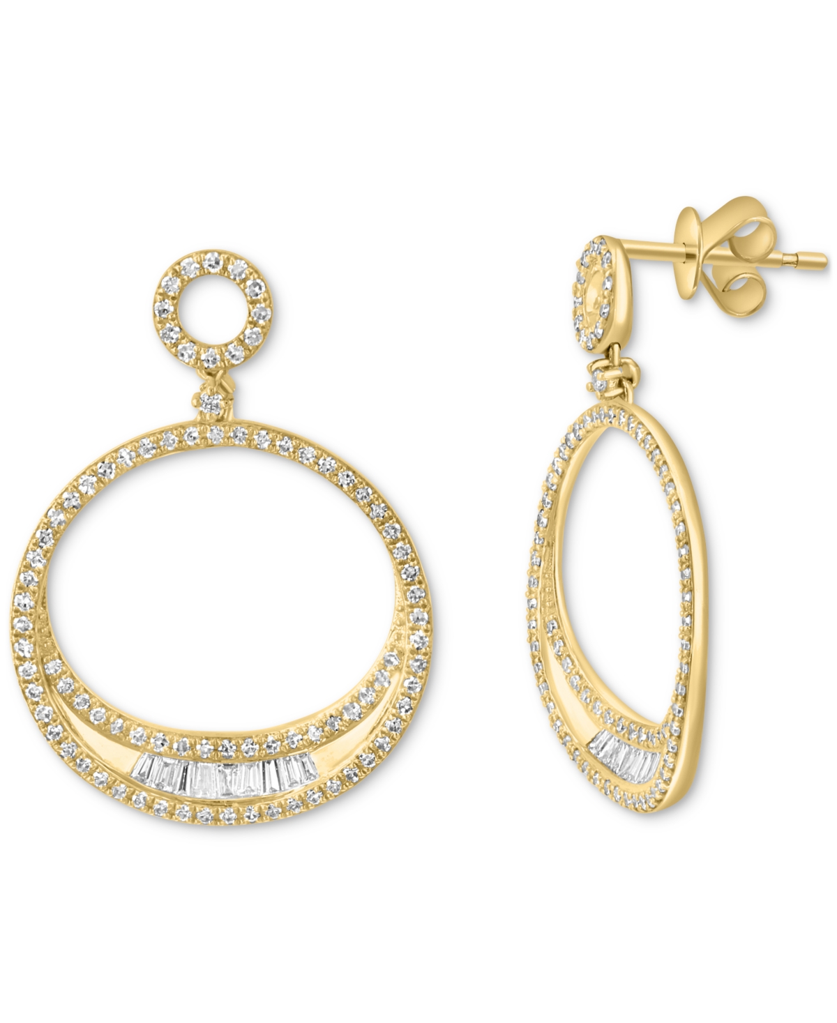 Effy Collection Effy Diamond Round & Baguette Open Circle Drop Earrings (3/4 Ct. T.w.) In 14k Gold In Yellow Gold