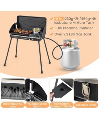 2-in-1 Gas Camping Grill and Stove with Detachable Legs-Black