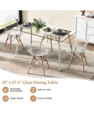 Glass Rectangular Dining Table with Metal Legs