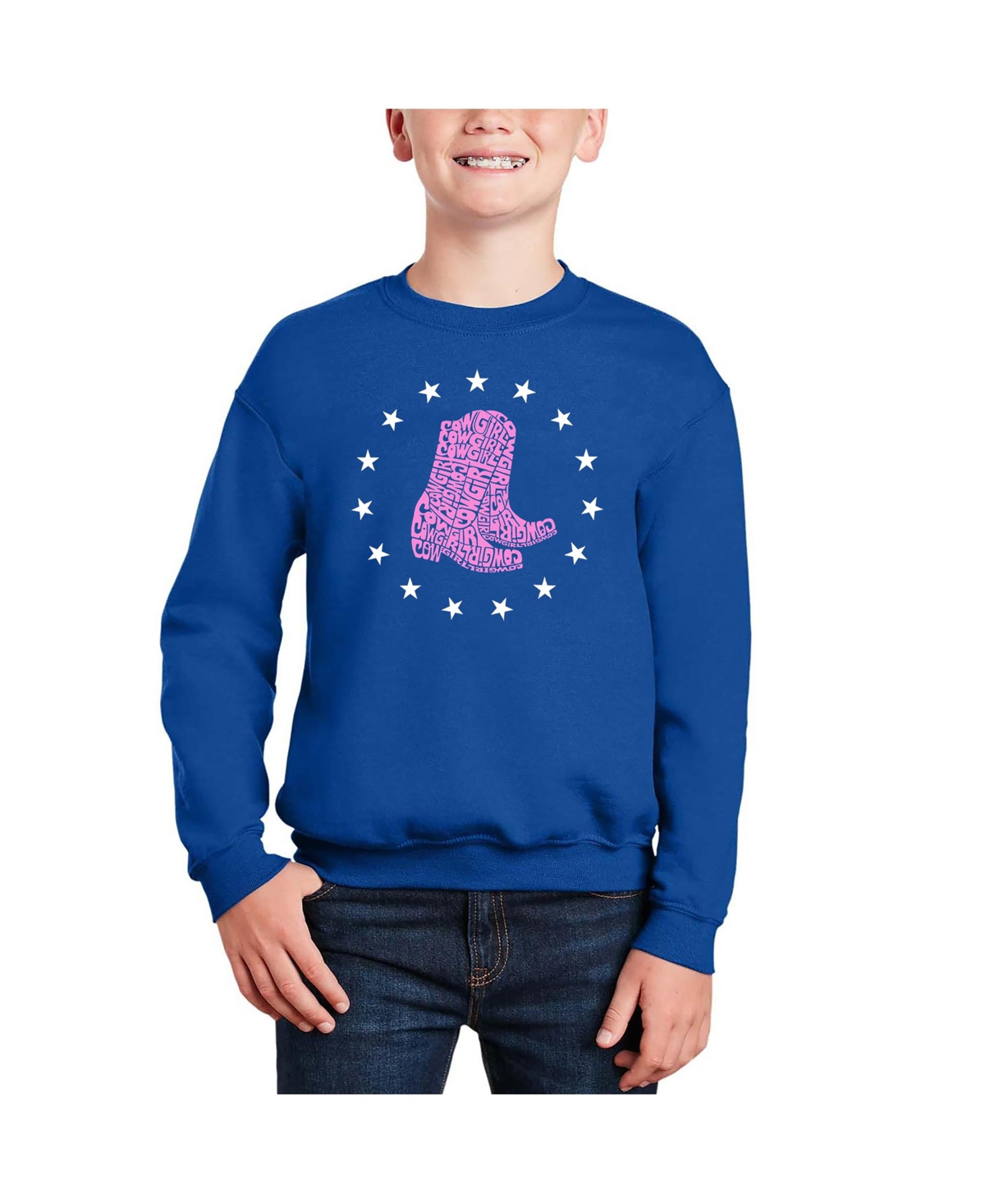 La Pop Art Boys Cowgirl Boots Word Art Crewneck Sweatshirt