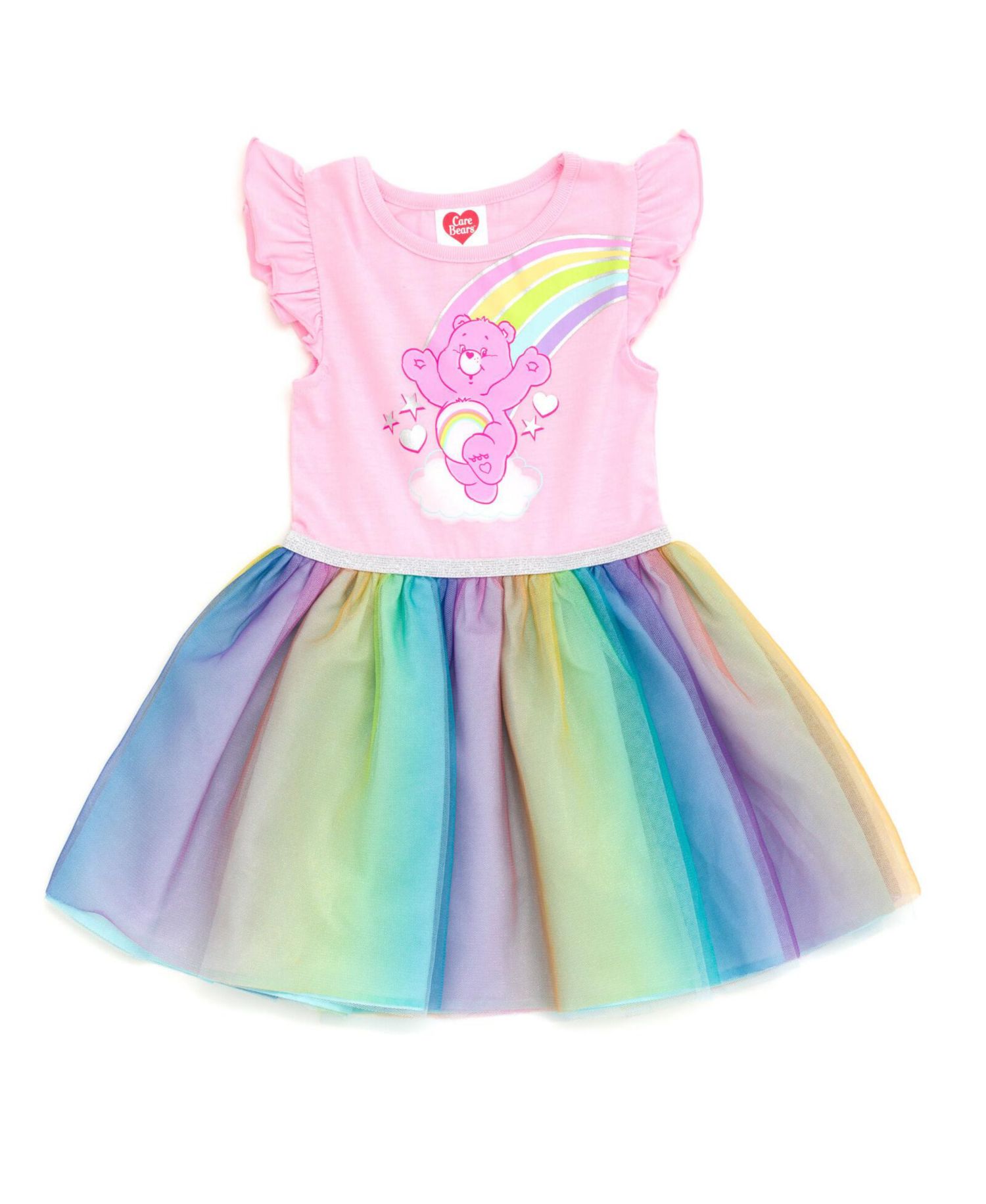 Girls Cheer Bear Rainbow Tulle Dress