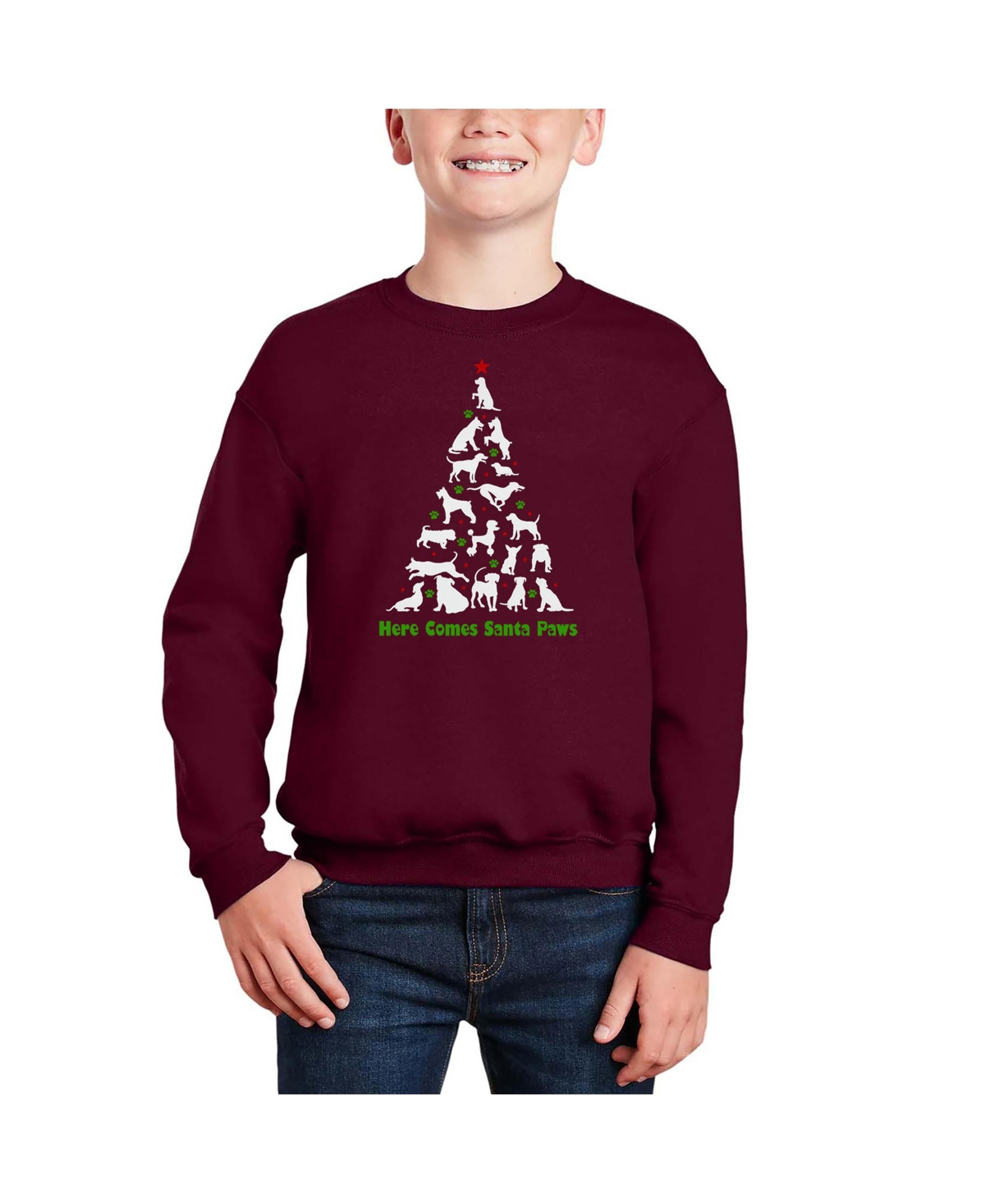 La Pop Art Boys Here Comes Santa Paws Word Art Crewneck Sweatshirt