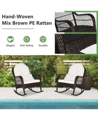 Patio Rattan Rocking Chair with Seat Back Cushions and Waist Pillow
