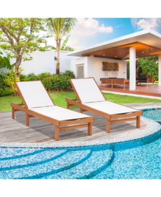 SUGIFT Outdoor Wood Chaise Lounge Chair with 5-Postion Adjustable Back