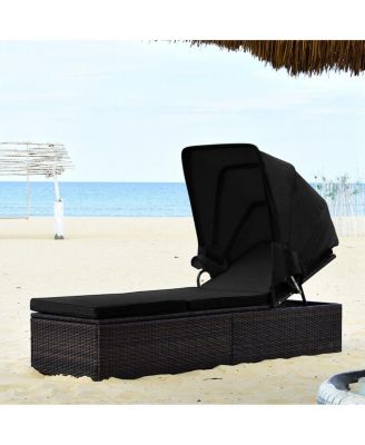 Outdoor Adjustable Cushioned Chaise Lounge Chair with Folding Canopy