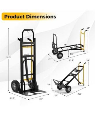 3-in-1 Convertible Hand Truck Metal Dolly Cart with 4 Rubber Wheels for Transport-Black