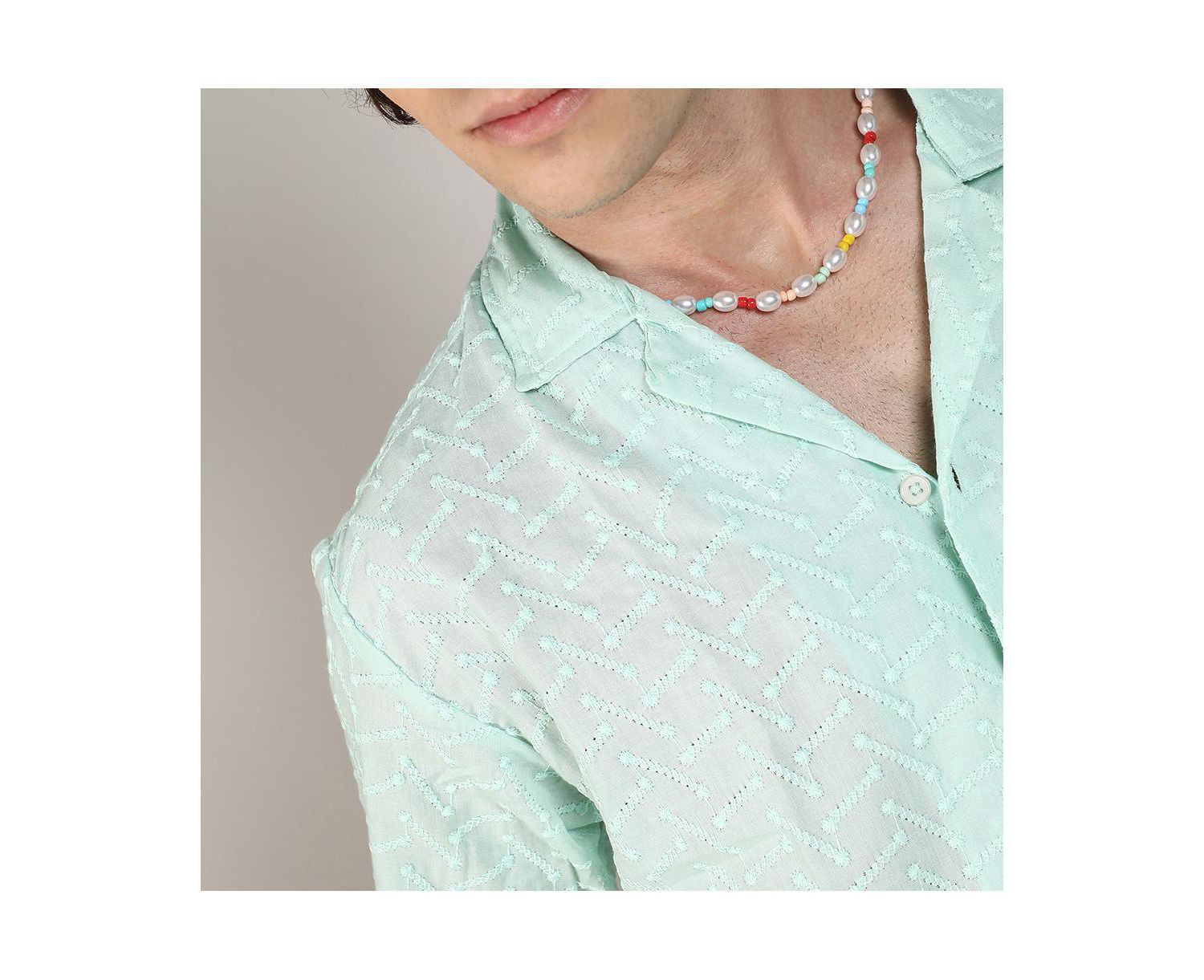 Men's Mint Green Embroidered Zig-Zag Shirt