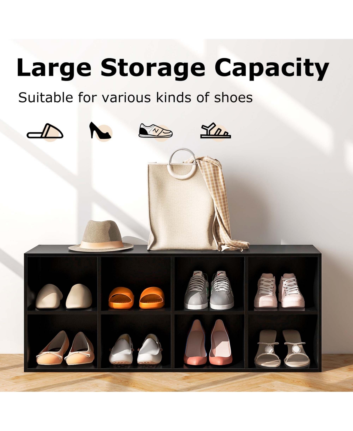 Costway 8 Cubbies Shoe Bench with 500 Lbs Weight Capacity Cubby Shoe Rack Storage Cabinet