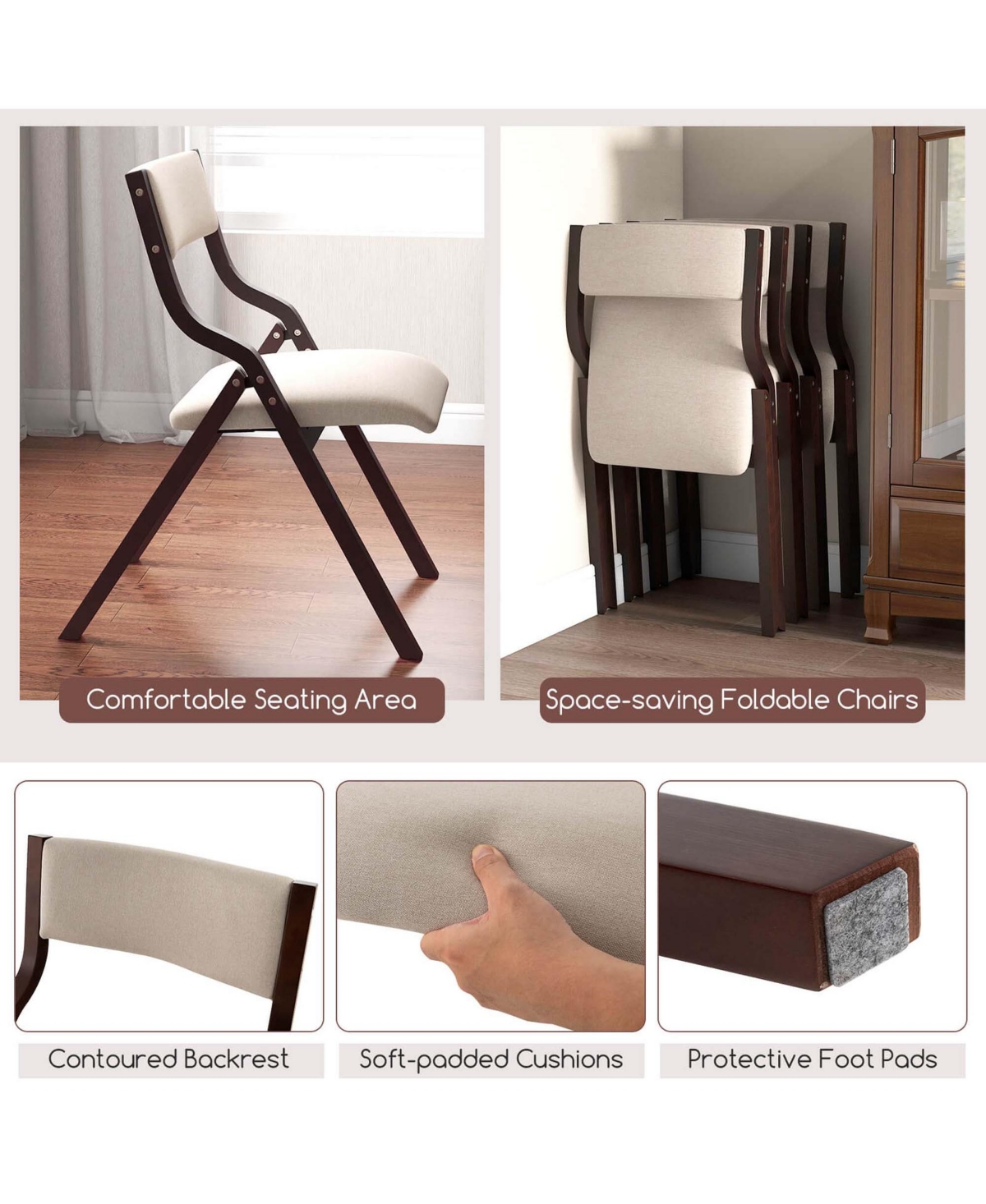 Costway Kitchen Table Set for 4 with Expandable Dining Table 4 Upholstered Folding Chairs