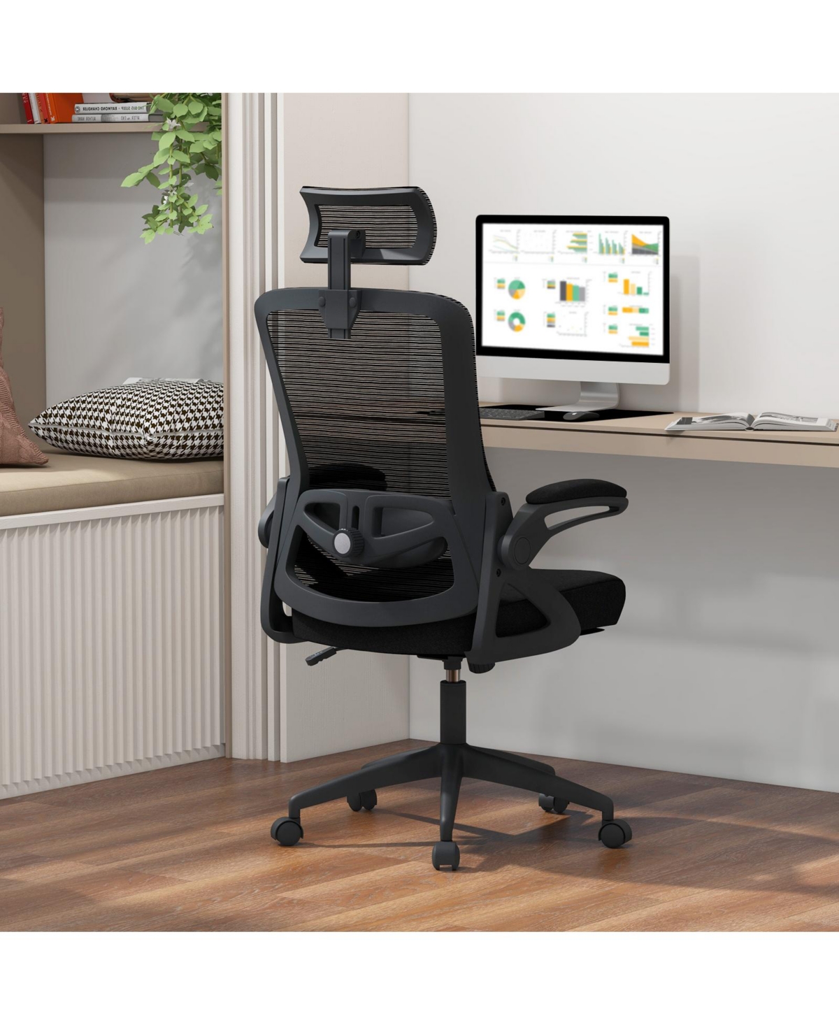 Sugift Adjustable Swivel Task Chair Ergonomic Office Chair with Adjustable Lumbar Support