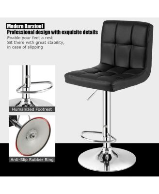 Set of 2 Square Swivel Adjustable Bar Stools with Back and Footrest