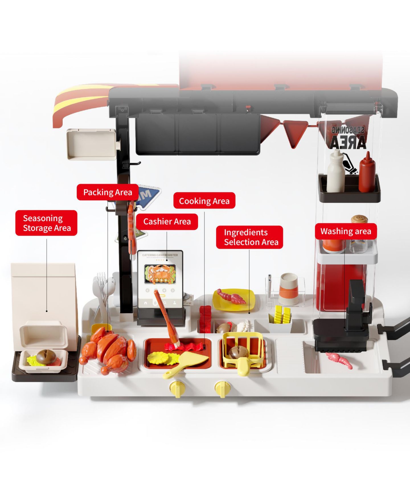Детские игрушки SUGIFT 82-Piece Kids Play Kitchen Set Fried Chicken Shop with Steam, Water Circulation Sink, and Color-Changing Food for Ages 3+ — фото 5