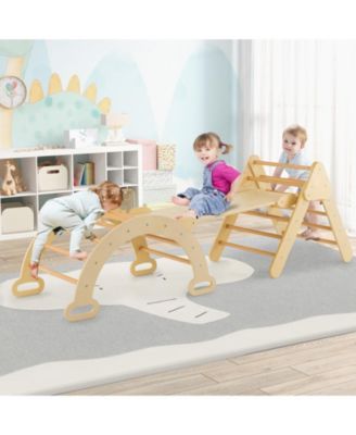 2-in-1 Wooden Kids Climber Toys with Triangle Arch Ramp