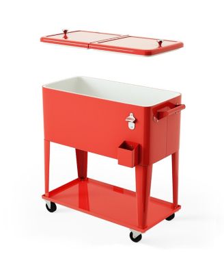 80 Quart Outdoor Patio Rolling Steel Construction Cooler