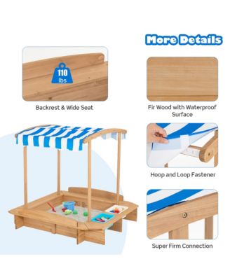 Kids Large Wooden Sandbox w/ 2 Bench Seats Outdoor Play Spot for Children