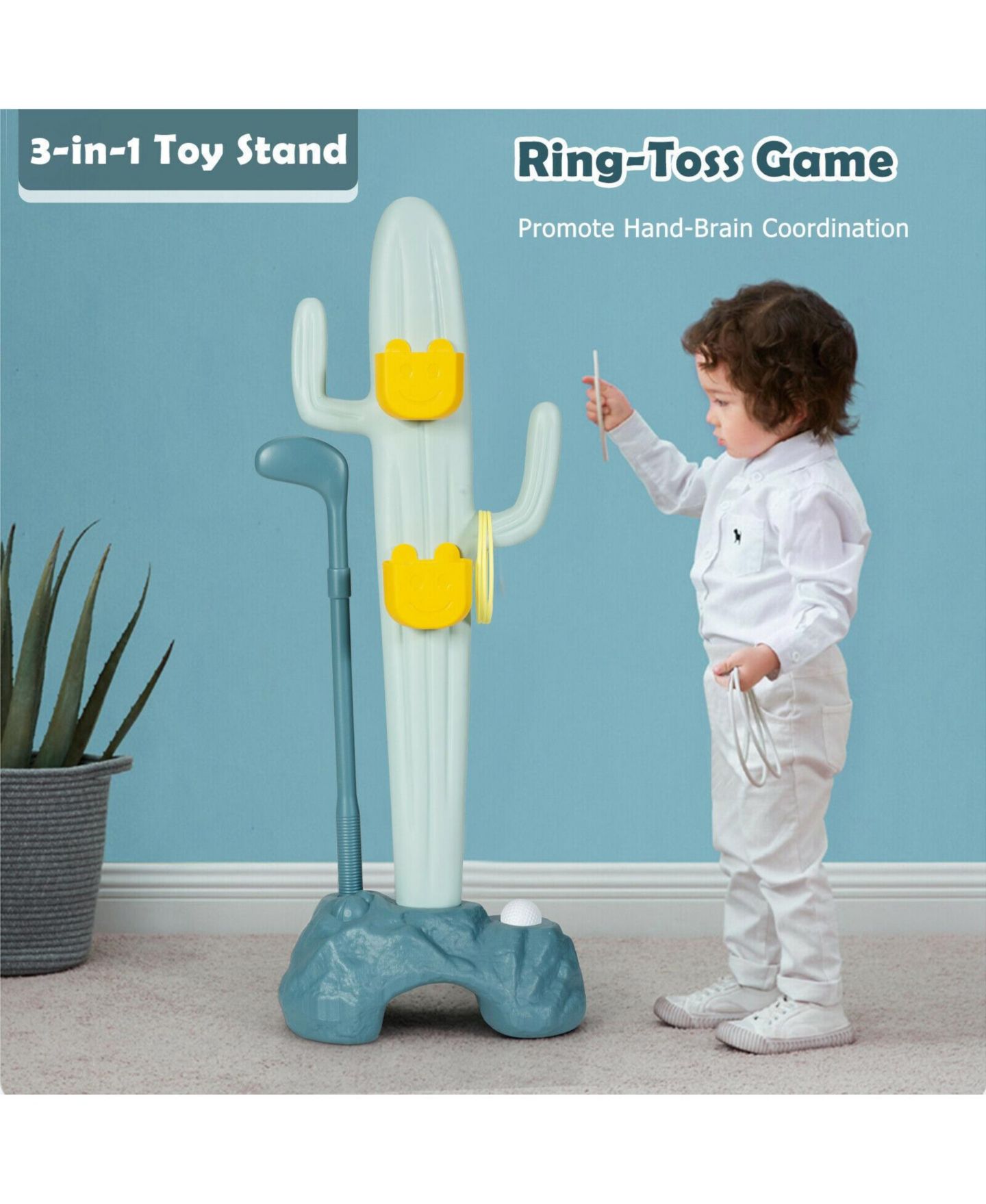 Детские игрушки SUGIFT 3-in-1 Cactus Sports Activity Center with Golf, Bowling, and Ring-Toss, Ages 3+ — фото 7