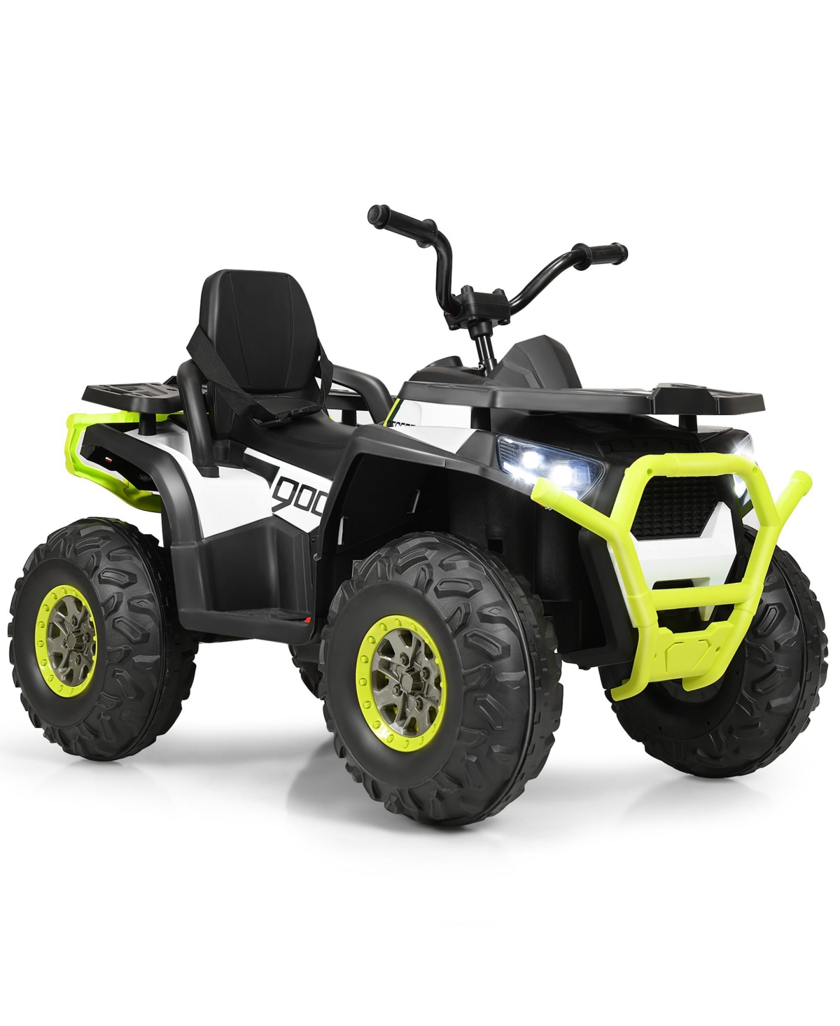 Gymax 12V Electric Kids Ride On Car Atv 4-Wheeler Quad w/ Led Light White - White+black+green