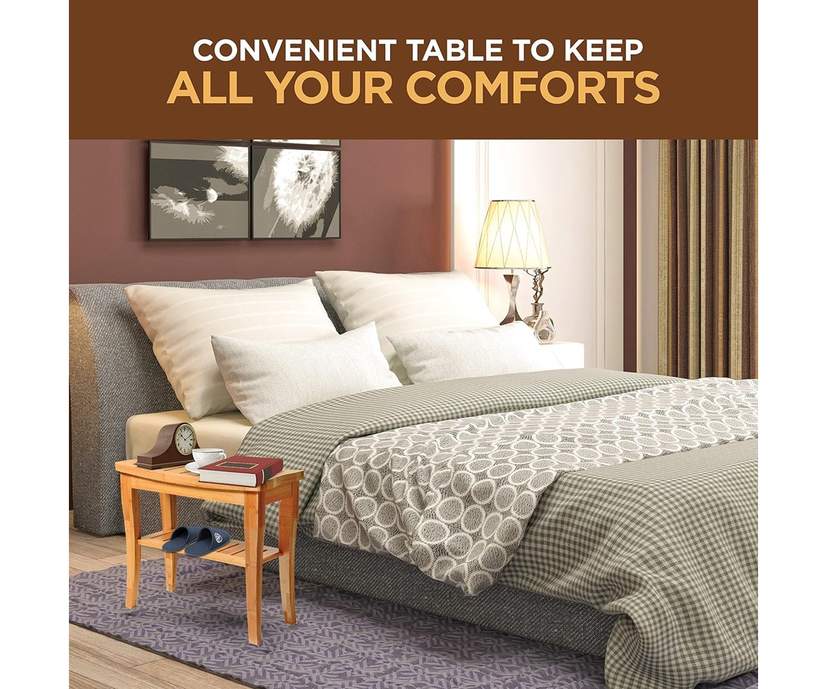 Bambusi Bamboo Shower Bench Spa Stool - Wood 2-Tier Seat, Foot Rest Shaving Stool with Non-Slip Feet + Storage Shelf - Seat Organizer for Bathroom Liv