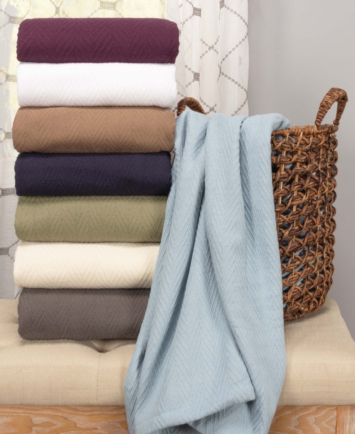 Superior Chevron All-season Cotton Throw, 50" X 60" In Light Blue