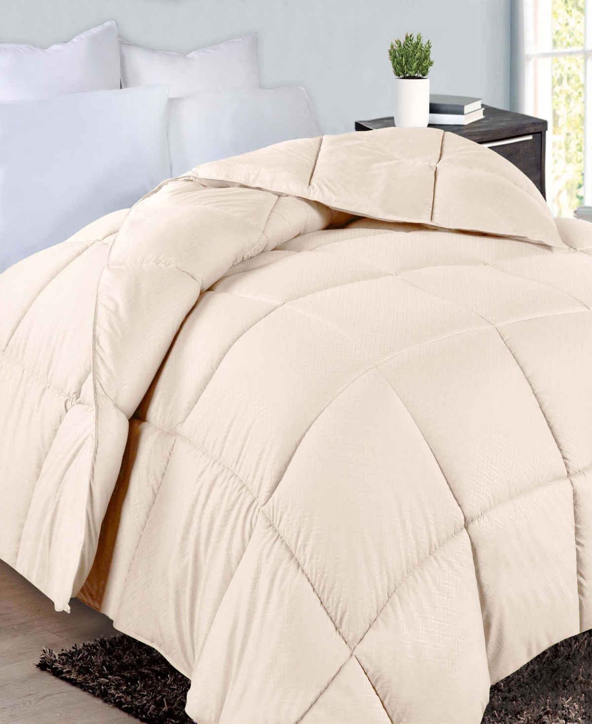 SUPERIOR MONOCHROME BASKETWEAVE PLUSH MICROFIBER DOWN ALTERNATIVE COMFORTER, FULL/QUEEN 