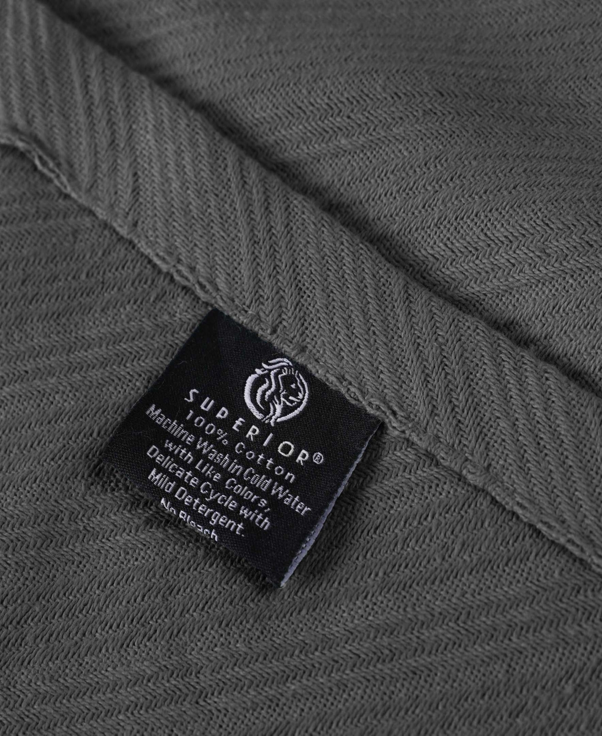 Superior Milan Cotton Jacquard Dobby Weave Textured Striped Lightweight Woven Blanket, King In Charcoal