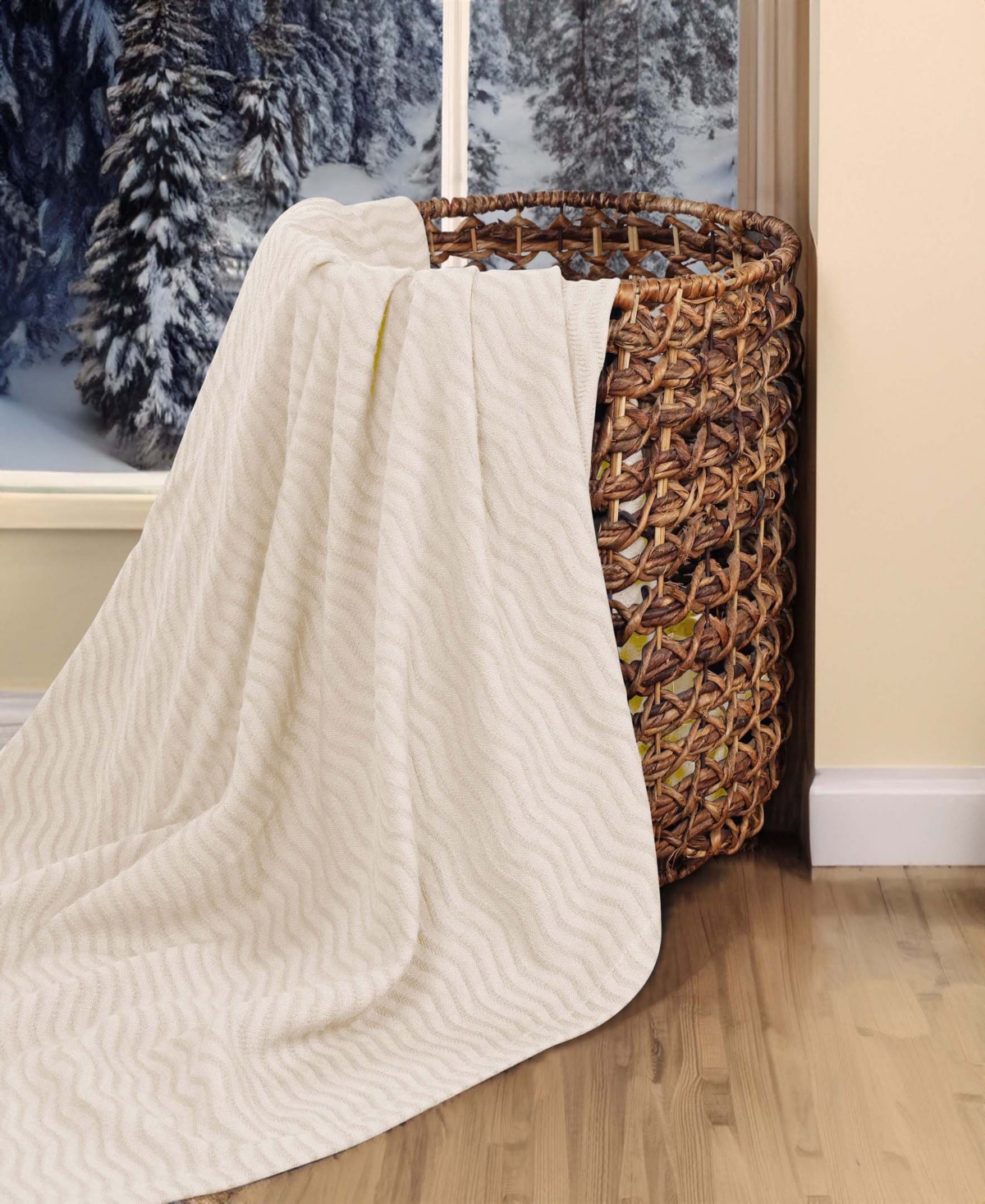 Superior Jena Cotton Textured Chevron Lightweight Woven Blanket, Full/queen In Ivory