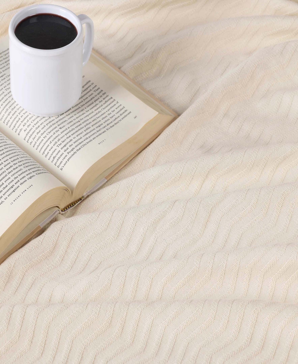 Superior Jena Cotton Textured Chevron Lightweight Woven Blanket, Twin In Ivory