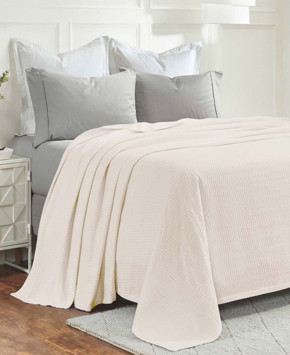 Superior Jena Cotton Textured Chevron Lightweight Woven Blanket, Twin In Ivory