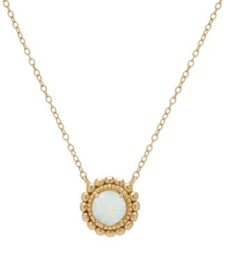 Macy's - Lab Grown Opal Solitaire Bead Frame 18" Pendant Necklace (5/8 ct. t.w.) in 14k Gold-Plated Sterling Silver