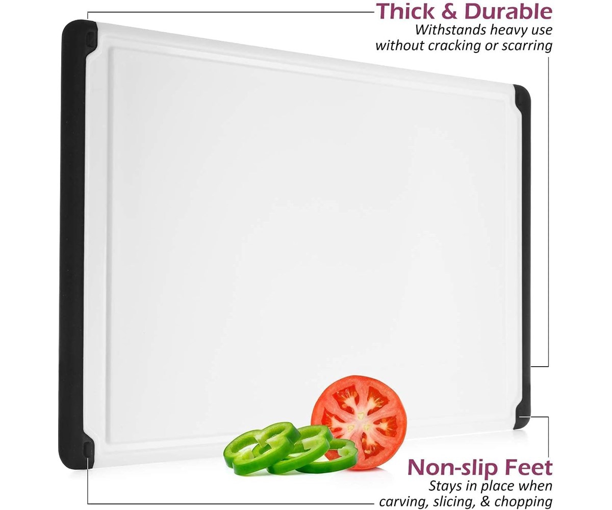 Belwares Cutting Board - Plastic Cutting Boards for Kitchen, 18 x 12 Inch with Rubber Edges, Juice Grooves, Non-Slip, Dishwasher Safe - Thick, D