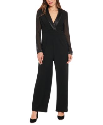 London Times Women s Tuxedo Chiffon Sleeve Jumpsuit Macy s