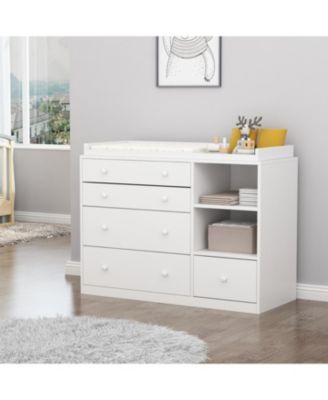 5-Drawers White Wood Kids Changing Table Dresser Chest of Drawers