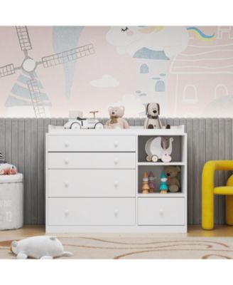 5-Drawers White Wood Kids Changing Table Dresser Chest of Drawers