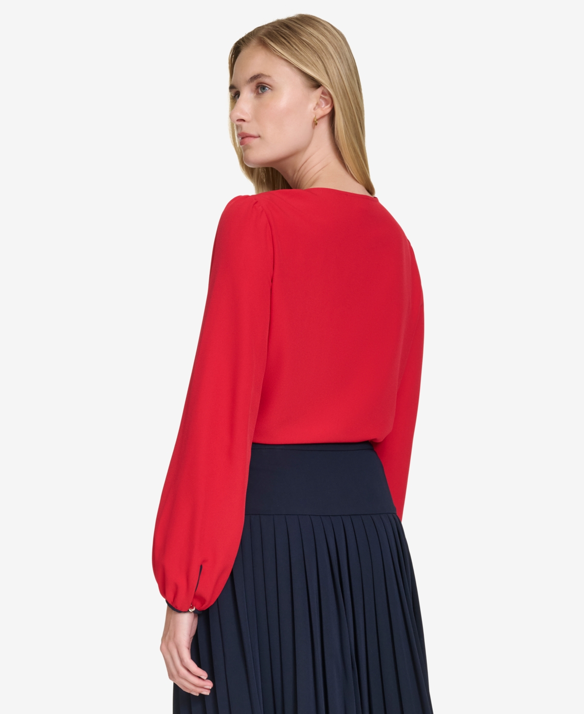 Tommy Hilfiger Women's Long-Sleeve Boat-Neck Tie Top -Midnight