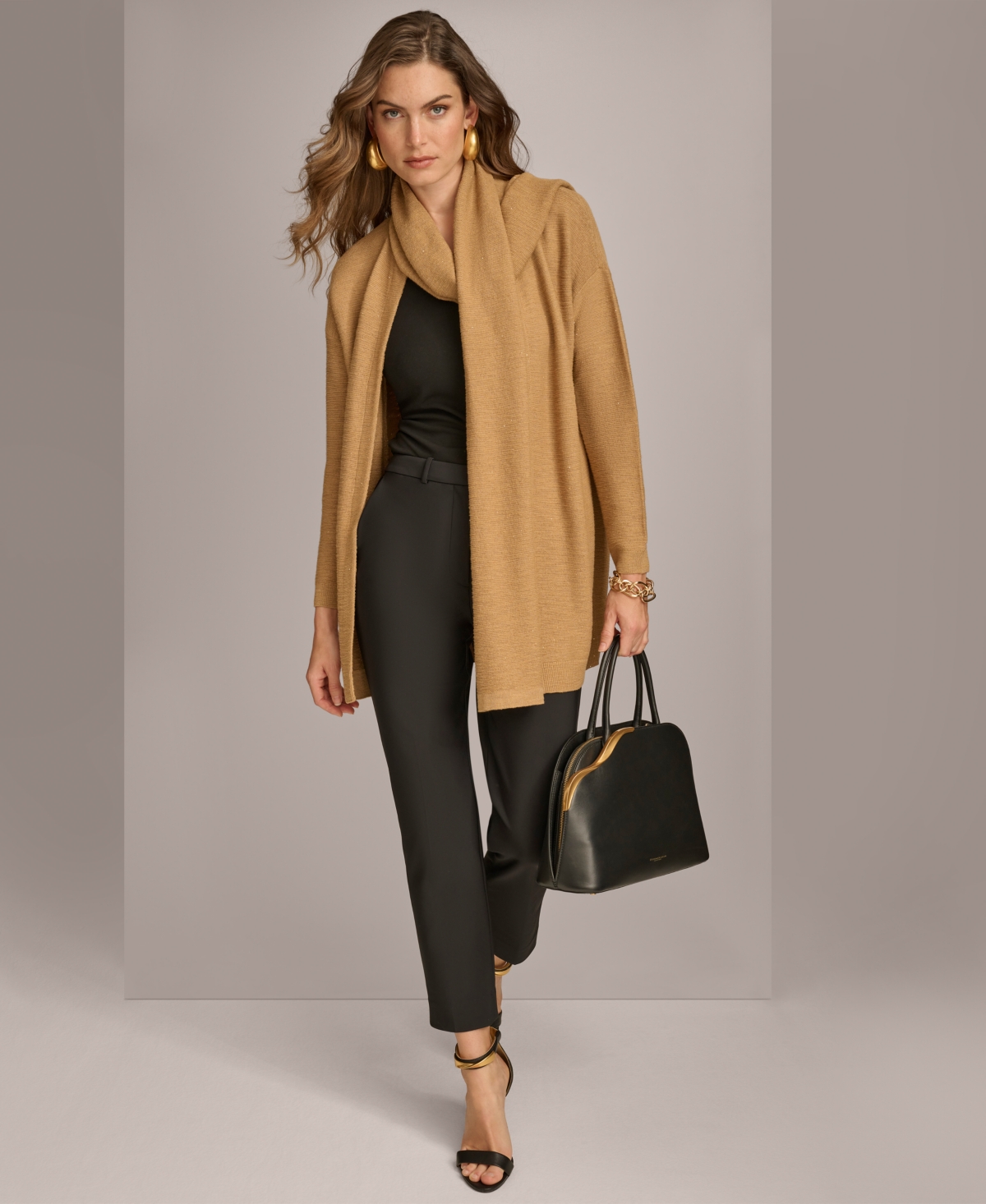 Donna Karan New York Women's Micro-Sequin Scarf Neck Cardigan