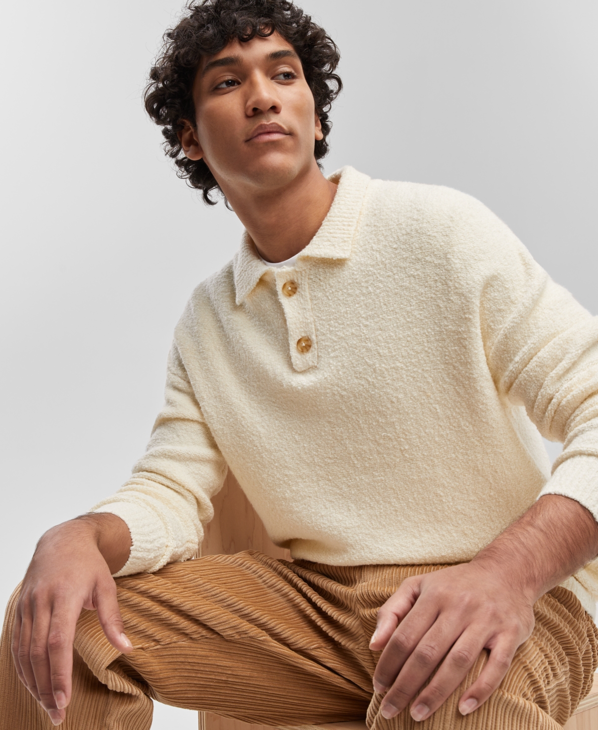 MODE OF ONE MEN'S LONG-SLEEVE POLO SWEATER, CREATED FOR MACY'S 