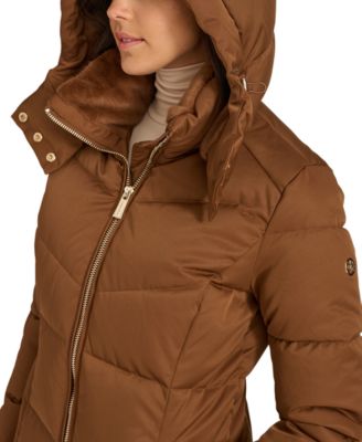 Women's Hooded Faux-Fur-Lined Midi Puffer Coat