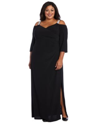 Plus Size Embellished Cold-Shoulder Gown