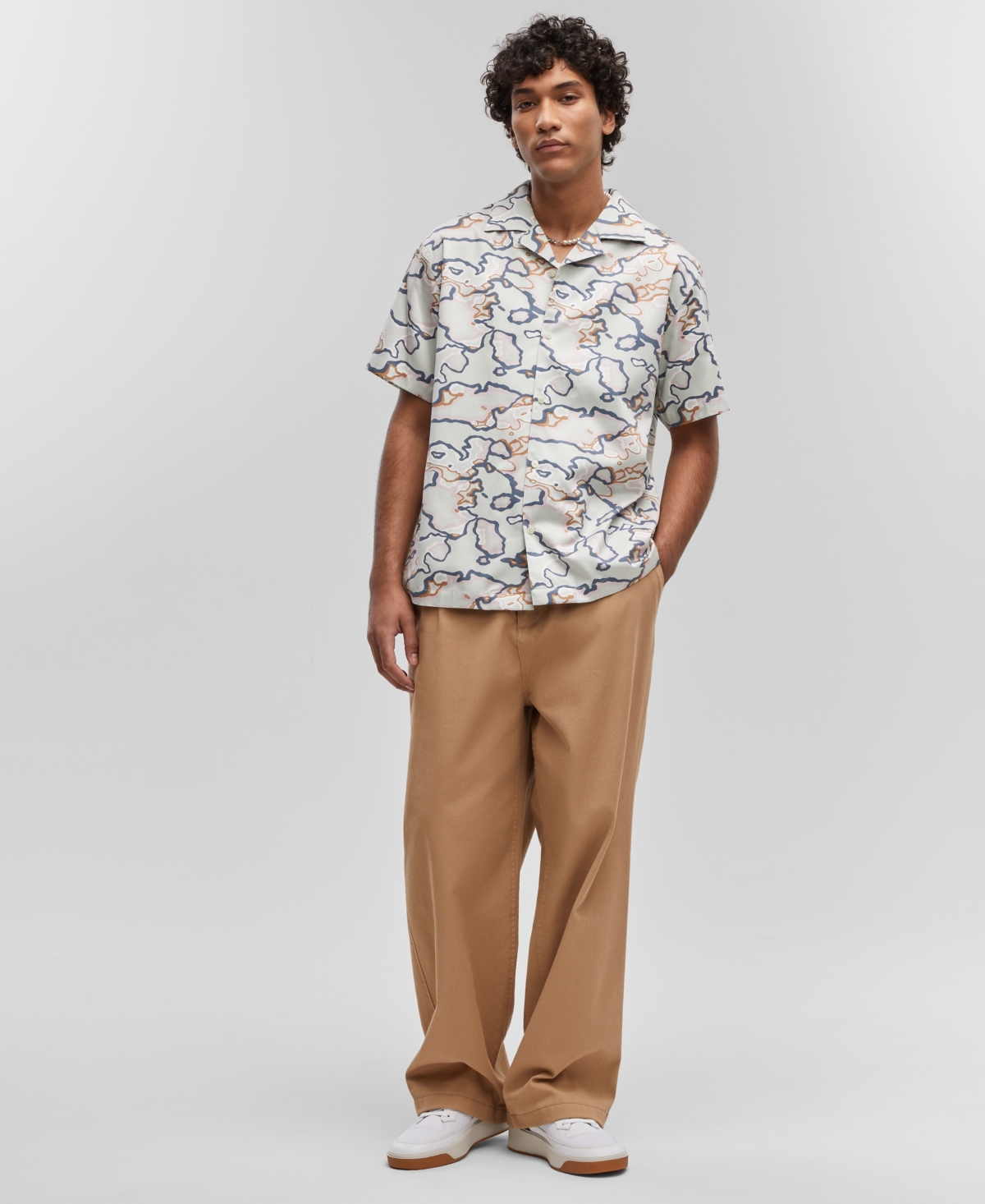Men's Relaxed-Fit Printed Button-Down Camp Shirt, Created for Macy's - Mango Sorbet