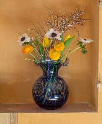 Hibiscus Glass Cobalt Tortoiseshell Small Fluted Vase