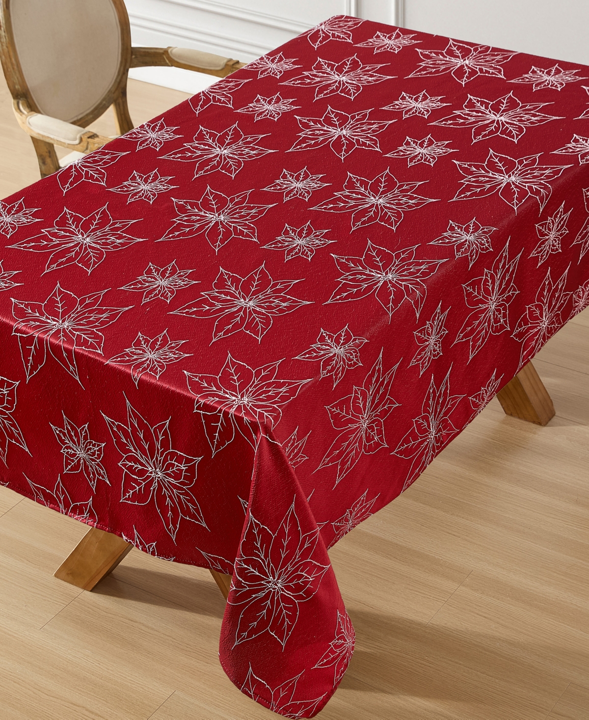 Laura Ashley Raised Woven Tablecloth, 60" X 120" In Poinsettia