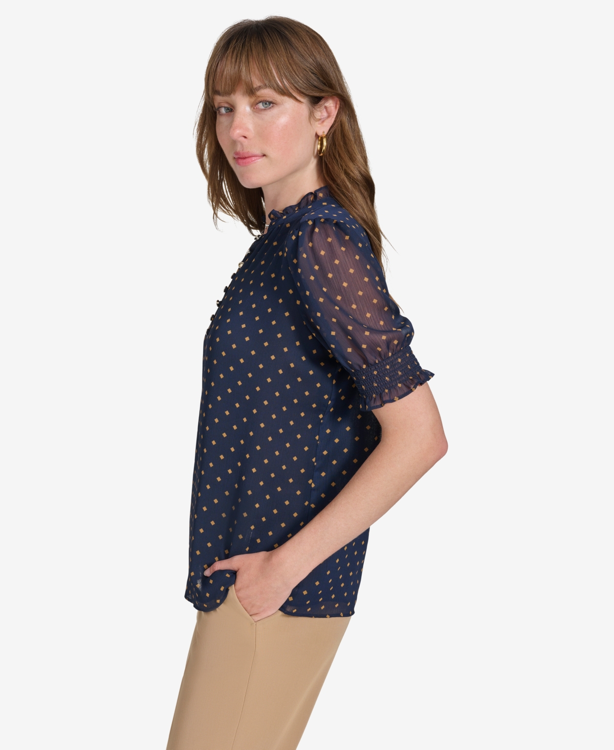 Tommy Hilfiger Women's Printed Ruffled-Collar Top -taba