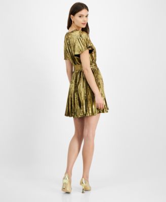 gold plisse dress Hyacinth House Gold Plisse & Black Mixed Media Schuyler Maxi Dress Gold Plisse / M