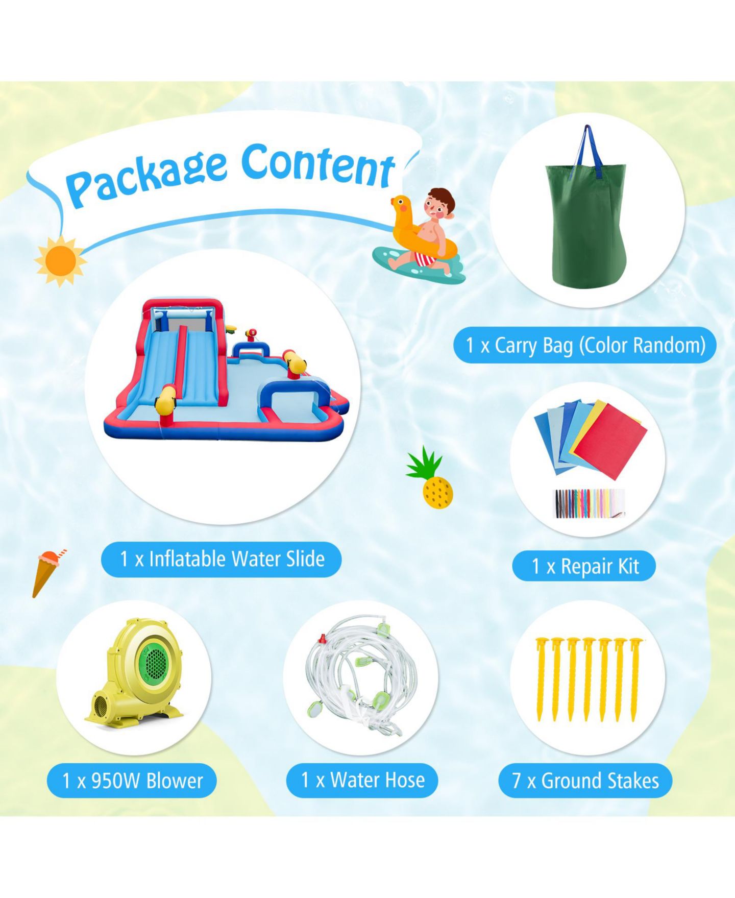 Детские игрушки INOLAIT Inflatable Bounce House with 2 Water Slides and 3 Water Cannons with 950W Blower — фото 8