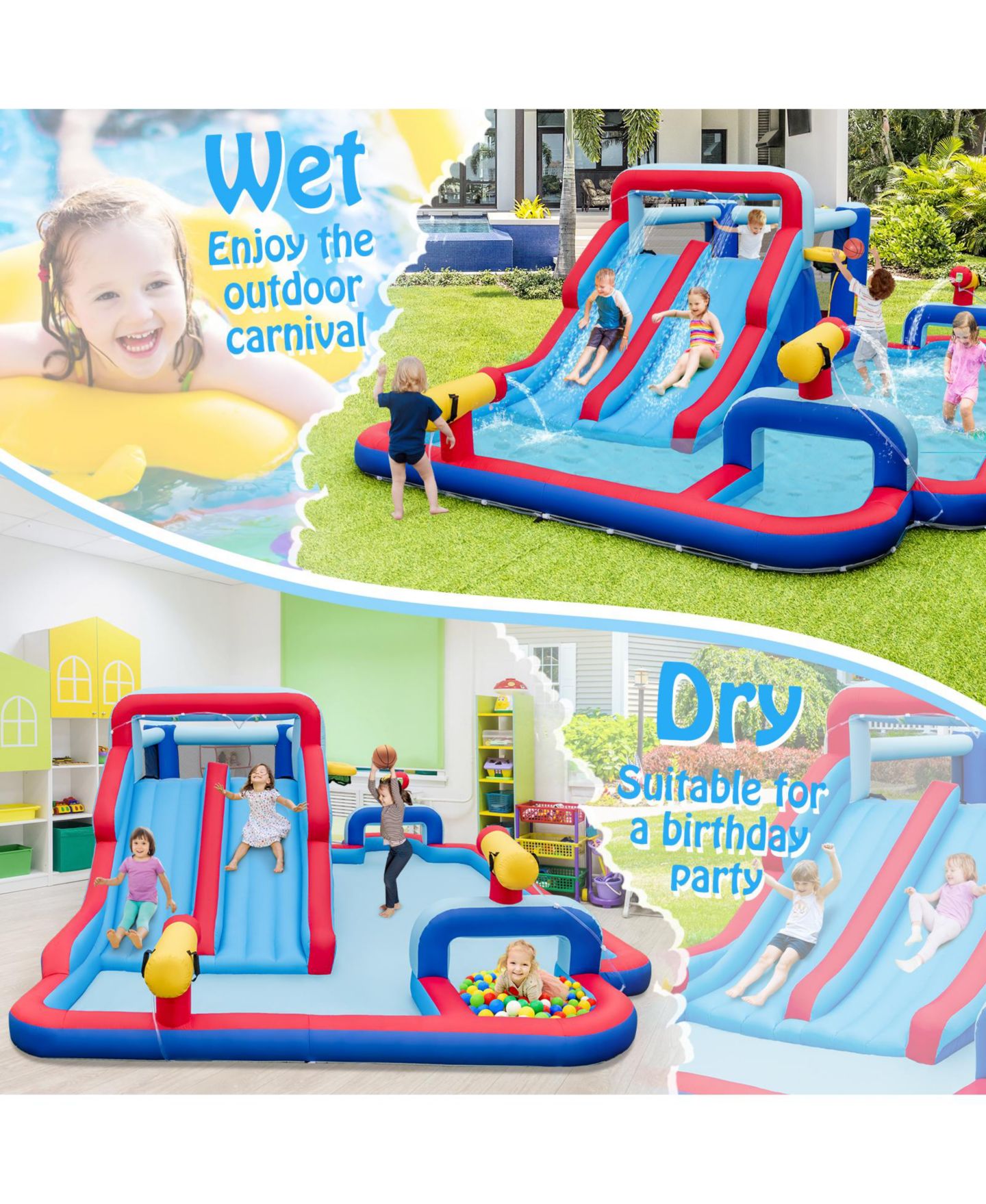 Детские игрушки INOLAIT Inflatable Bounce House with 2 Water Slides and 3 Water Cannons with 950W Blower — фото 12